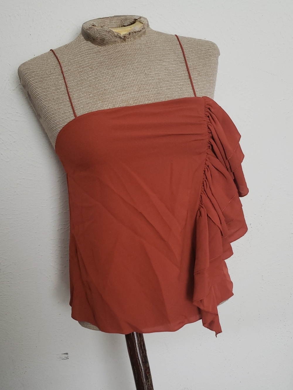 NELLIE PARTOW SILK RUFFLED CAMI IN RUST SZ XS